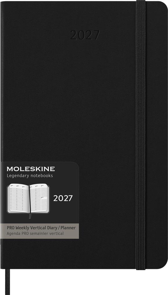 Moleskine 12 Monate Pro Wochen Notizkalender 2027 Pro Large/A5 1 Wo = 2 Seiten vertikal Spalten für Notizen fester Einband Schwarz