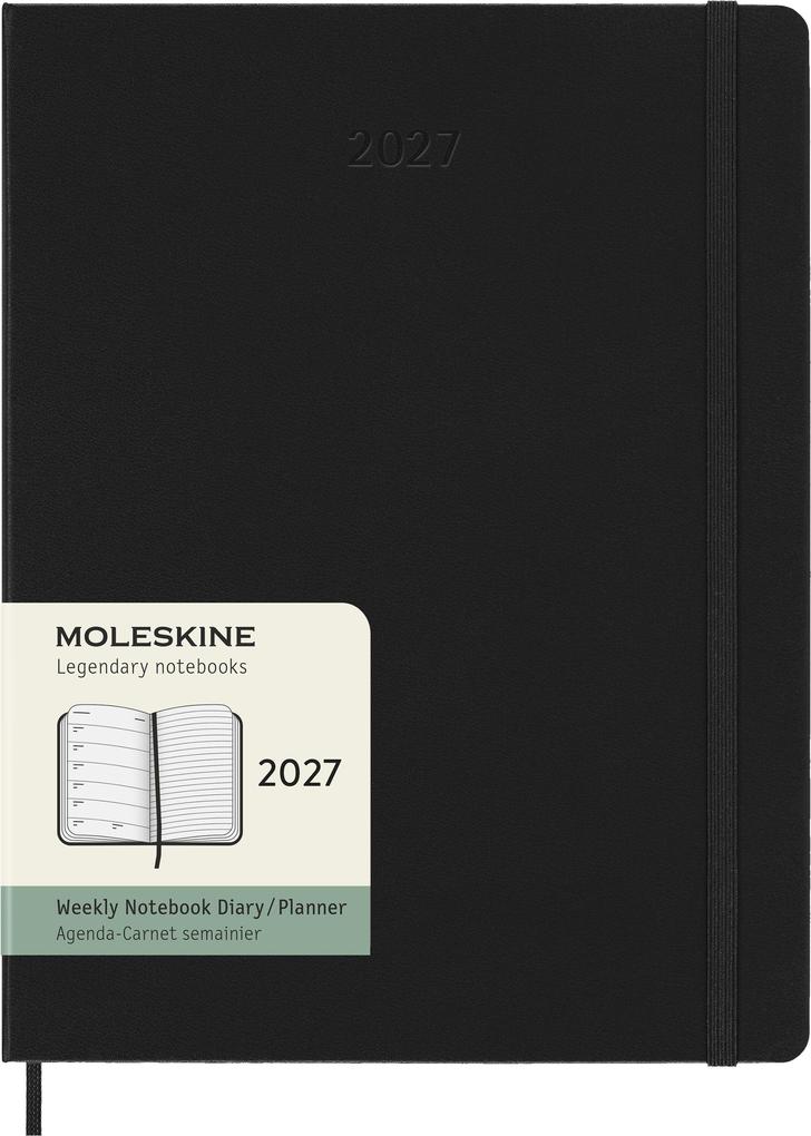 Moleskine 12 Monate Wochen Notizkaledner 2027 XL 1 Wo = 1 Seite rechts linierte Seite fester Einband Schwarz