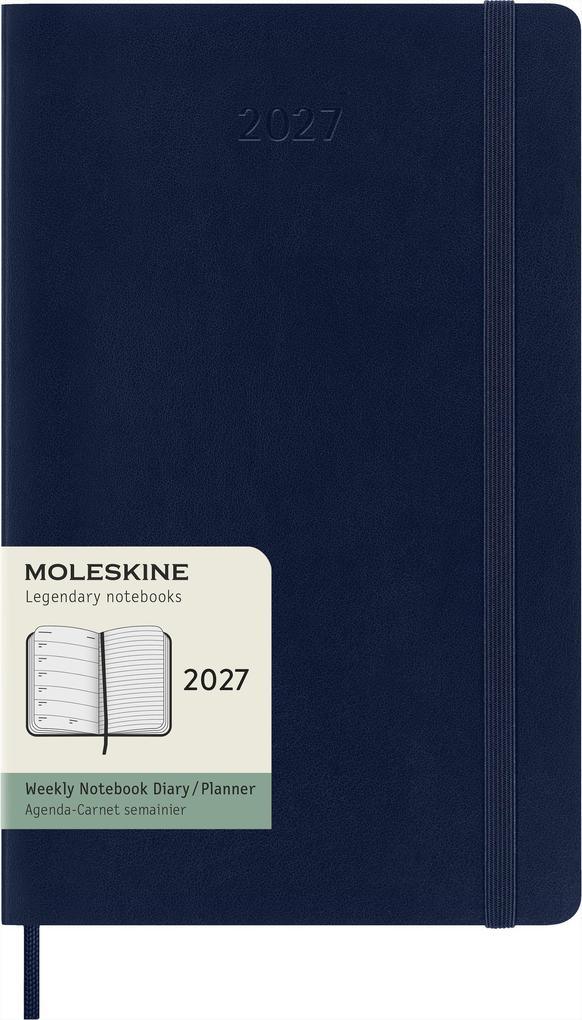 Moleskine 12 Monate Wochen Notizkalender 2027 Large/A5 1 Wo = 1 Seite rechts linierte Seite Weicher Einband Saphir