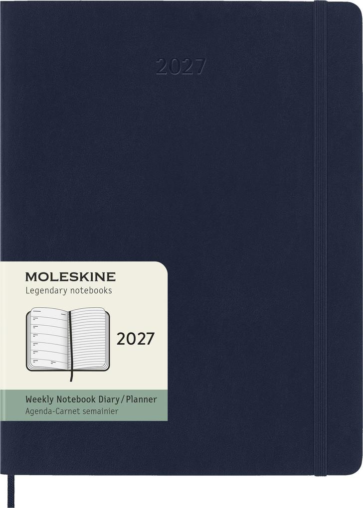 Moleskine 12 Monate Tageskalender 2027 XL 1 Tag = 1 Seite rechts linierte Seite Weicher Einband Saphir