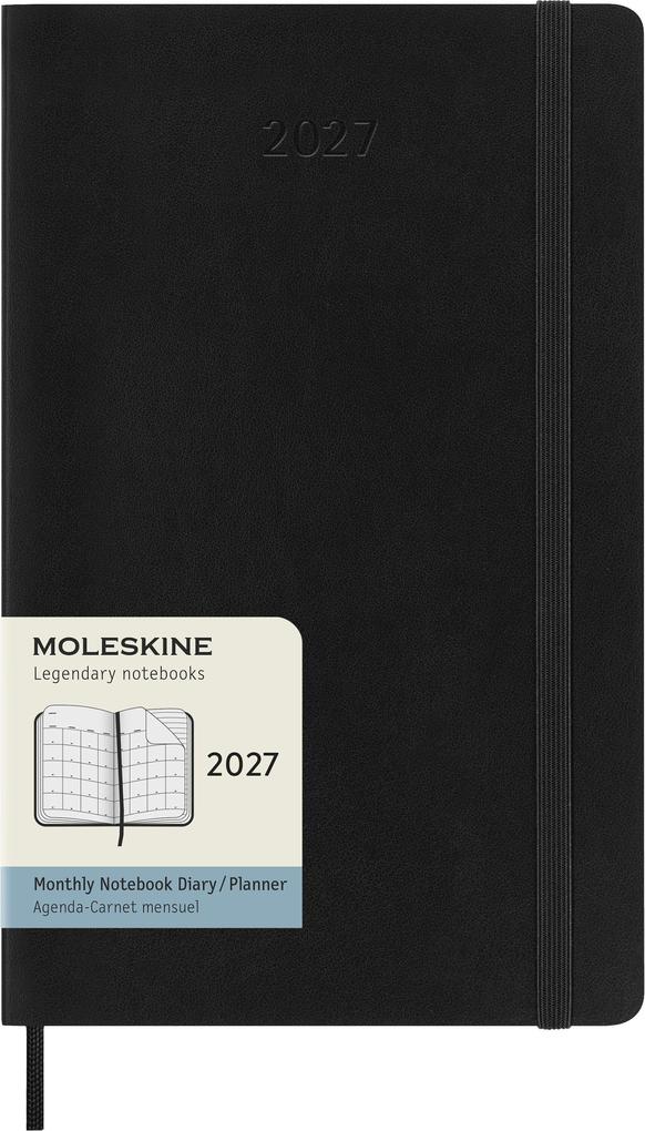 Moleskine Germany GmbH Moleskine 12 Monate Monatsnotizkalender 2027 L/A5 1 Mo = 2 Seiten Linierte Seiten Weicher Einband Schwarz