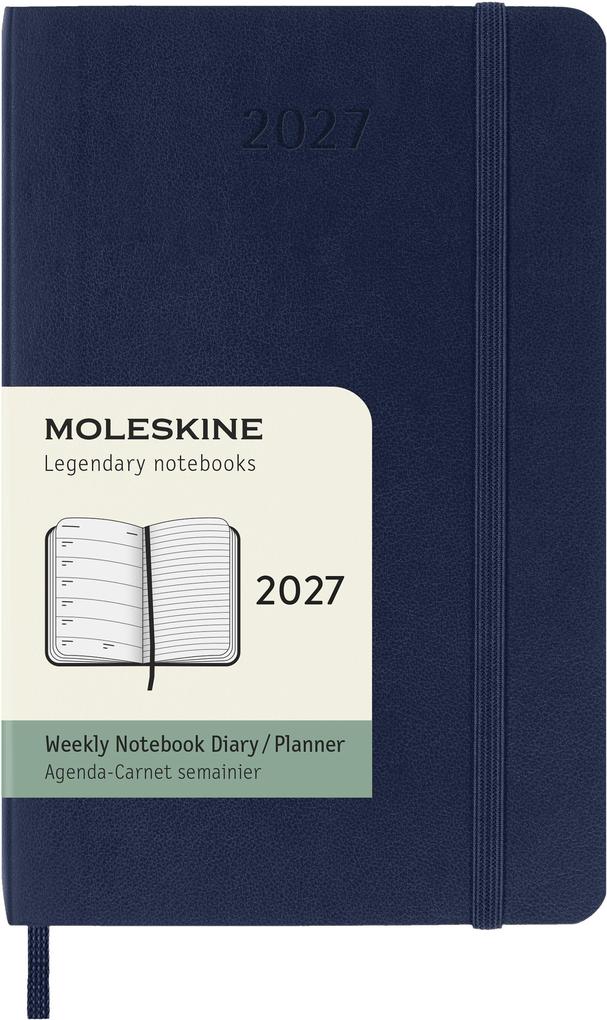 Moleskine 12 Monate Wochen Notizkalender 2027 Pocket/A6 1 Wo = 1 Seite rechts linierte Seite Weicher Einband Saphir