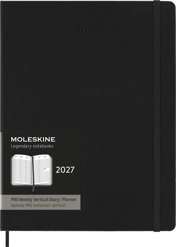 Moleskine 12 Monate Pro Wochen Notizkalender 2027 Pro XL 1 Wo = 2 Seiten vertikal Spalten für Notizen fester Einband Schwarz<BR>