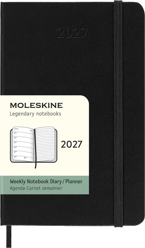 Moleskine 12 Monate Wochen Notizkaledner 2027 Pocket/A6 1 Wo = 1 Seite rechts linierte Seite fester Einband Schwarz