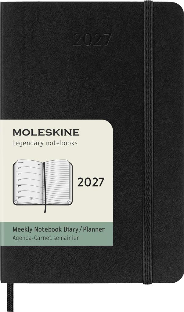 Moleskine 12 Monate Wochen Notizkalender 2027 Pocket/A6 1 Wo = 1 Seite rechts linierte Seite Weicher Einband Schwarz