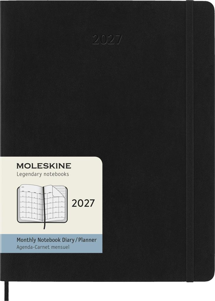 Moleskine 12 Monate Monatsnotizkalender 2027 XL 1 Mo = 2 Seiten Linierte Seiten Weicher Einband Schwarz