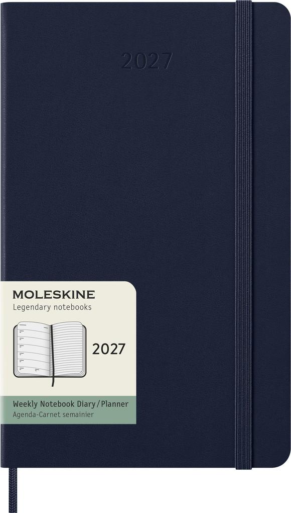 Moleskine 12 Monate Wochen Notizkalender 2027 Large/A5 1 Wo = 1 Seite rechts linierte Seite Fester Einband Saphir