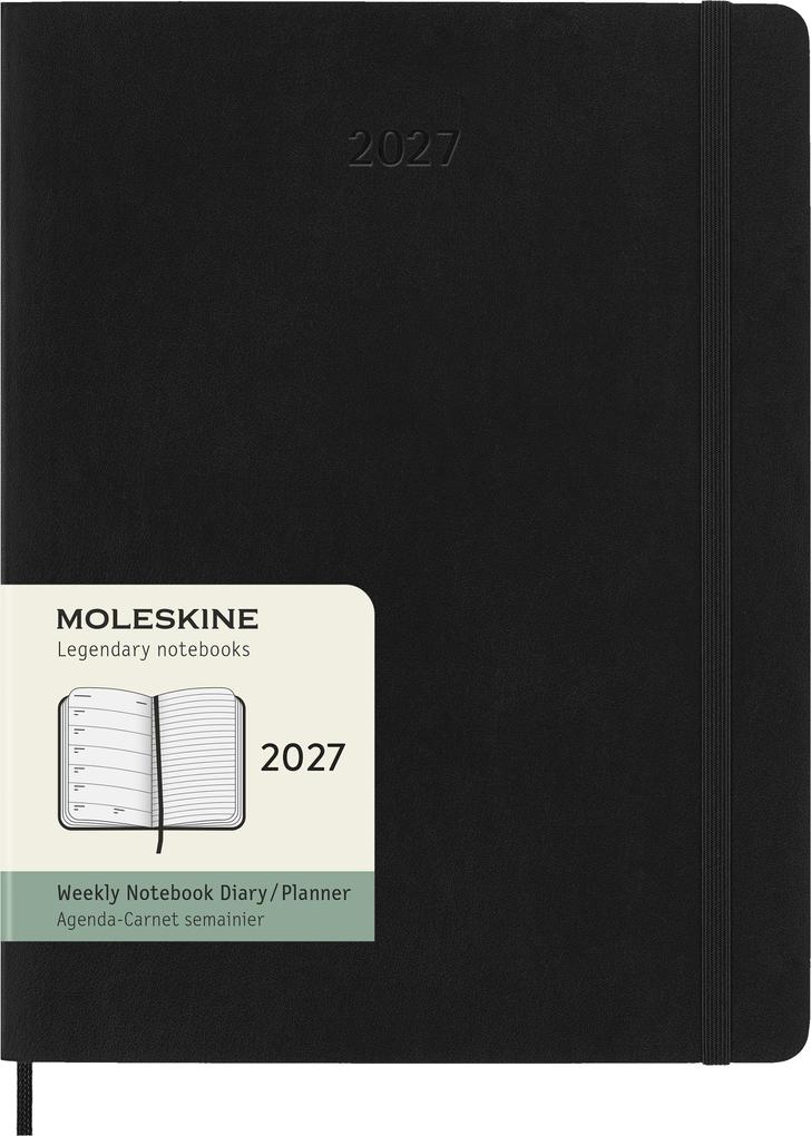 Moleskine 12 Monate Wochen Notizkalender 2027 XL 1 Wo = 1 Seite rechts linierte Seite Weicher Einband Schwarz