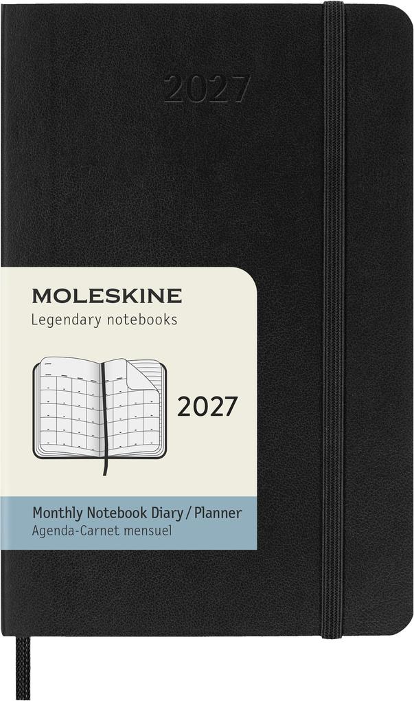 Moleskine 12 Monate Monatsnotizkalender 2027 P/A6 1 Mo = 2 Seiten Linierte Seiten Weicher Einband Schwarz
