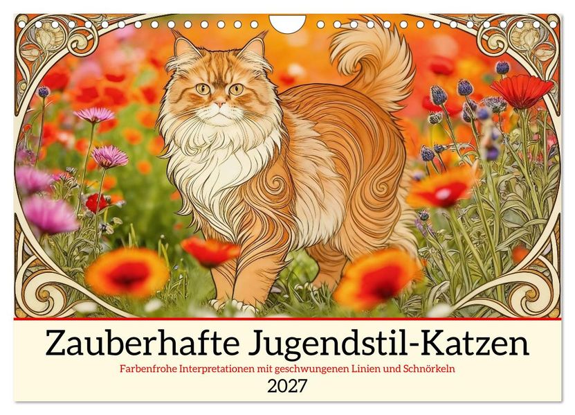 Zauberhafte Jugendstil-Katzen (Wandkalender 2027 DIN A4 quer) CALVENDO Monatskalender