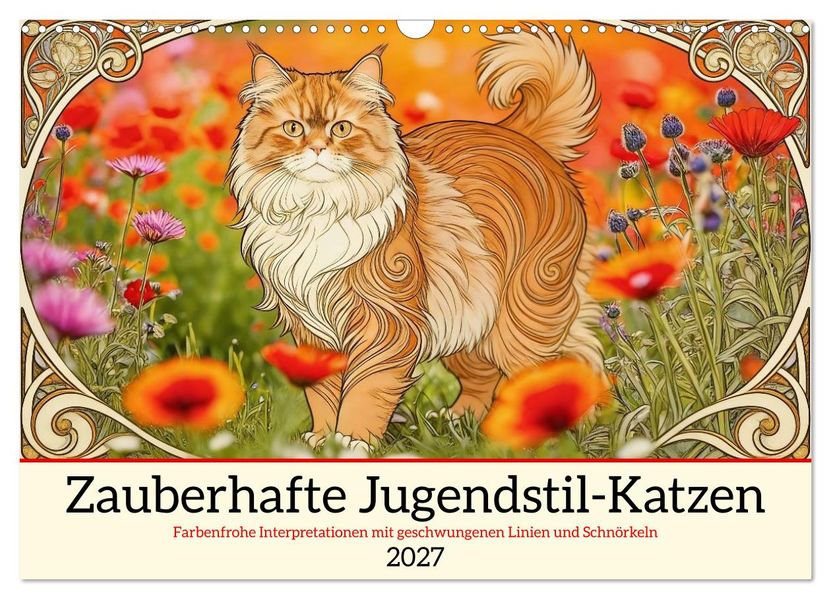 Zauberhafte Jugendstil-Katzen (Wandkalender 2027 DIN A3 quer) CALVENDO Monatskalender