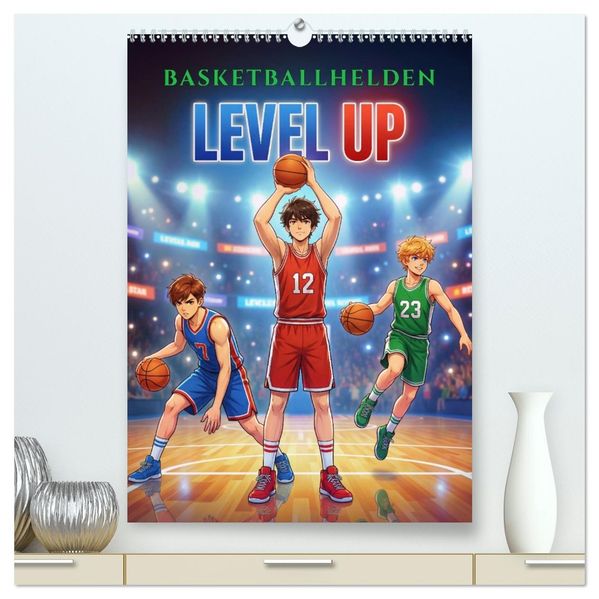 Level Up - Basketballhelden (hochwertiger Premium Wandkalender 2027 DIN A2 hoch) Kunstdruck in Hochglanz