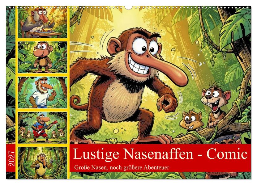 Lustige Nasenaffen - Comic (Wandkalender 2027 DIN A2 quer) CALVENDO Monatskalender