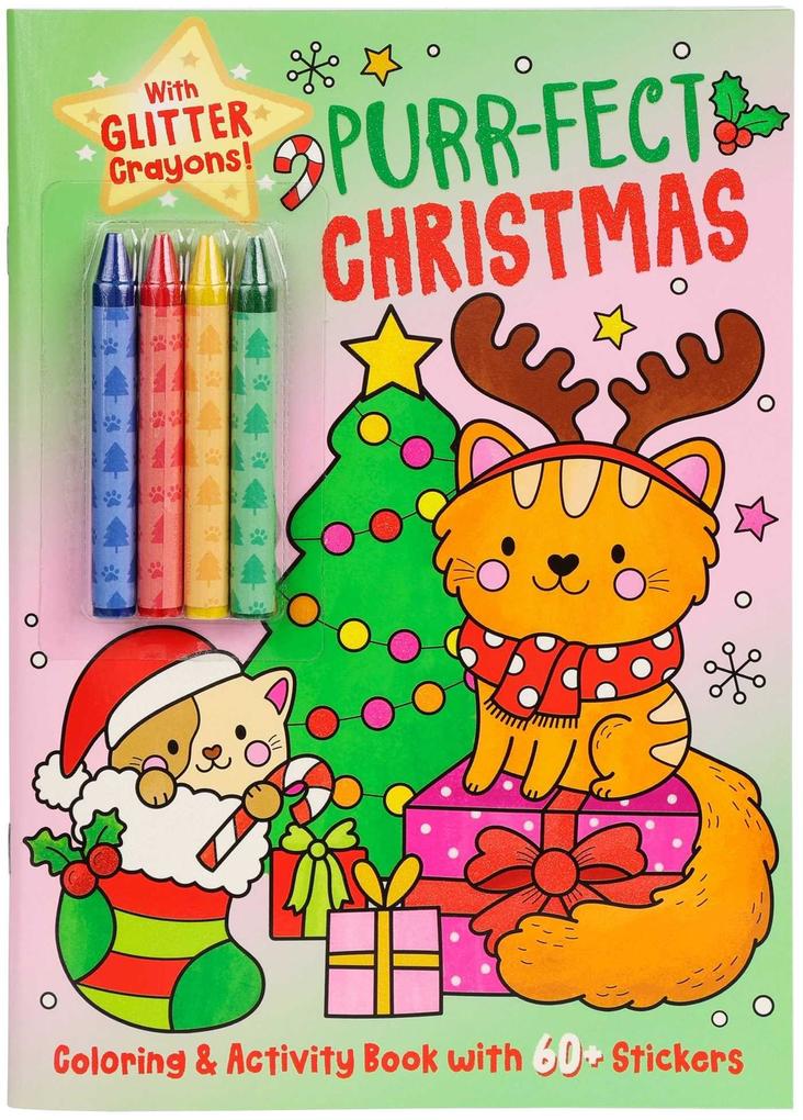 Purr-Fect Christmas Coloring & Activity Book with 60+ Stickers and Glitter Crayons - Christmas Coloring Book for Creative Kids Ages 3-5