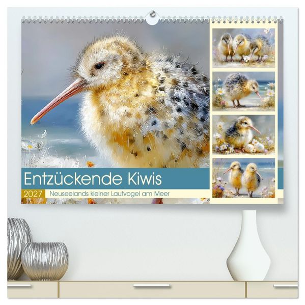 Entzückende Kiwis. Neuseelands kleiner Laufvogel am Meer (hochwertiger Premium Wandkalender 2027 DIN A2 quer) Kunstdruck in Hochglanz