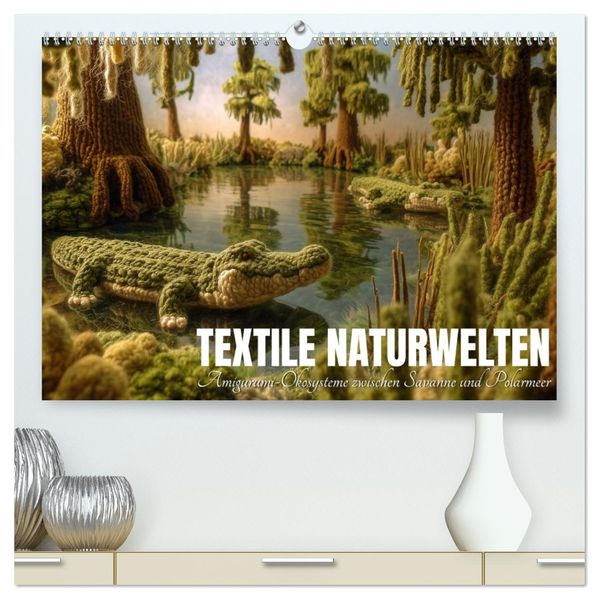 Textile Naturwelten. Amigurumi-Ökosysteme zZwischen Polarmeer und Savanne (hochwertiger Premium Wandkalender 2027 DIN A2 quer) Kunstdruck in Hochglanz