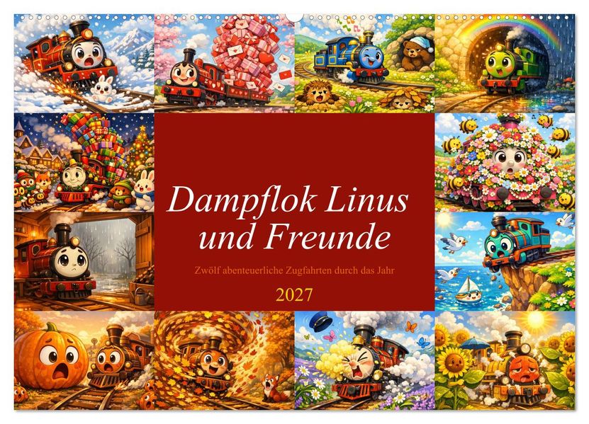 Dampflok Linus und Freunde (Wandkalender 2027 DIN A2 quer) CALVENDO Monatskalender