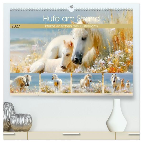 Hufe am Strand. Pferde im Schein des Küstenlichts (hochwertiger Premium Wandkalender 2027 DIN A2 quer) Kunstdruck in Hochglanz