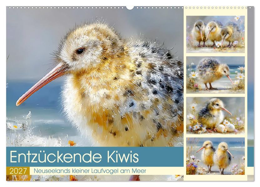 Entzückende Kiwis. Neuseelands kleiner Laufvogel am Meer (Wandkalender 2027 DIN A2 quer) CALVENDO Monatskalender