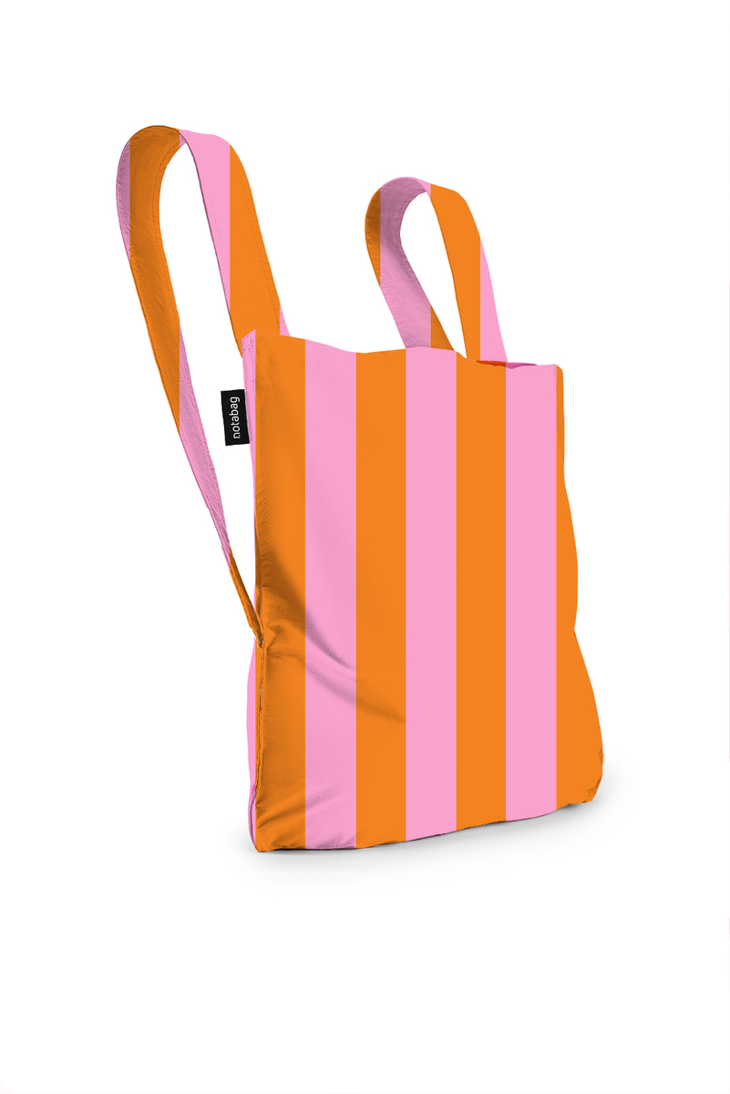 Notabag Original 2in1 Tasche & Rucksack - faltbare Einkaufstasche Backpack Bag - Orange/Pink Stripes