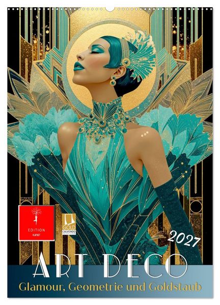 Art Deco - Glamour Geometrie und Goldstaub (Wandkalender 2027 DIN A2 hoch) CALVENDO Monatskalender