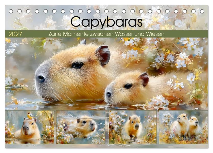 Capybaras. Zarte Momente zwischen Wasser und Wiesen (Tischkalender 2027 DIN A5 quer) CALVENDO Monatskalender