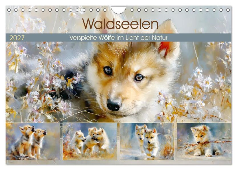 Waldseelen. Verspielte Wölfe im Licht der Natur (Wandkalender 2027 DIN A4 quer) CALVENDO Monatskalender