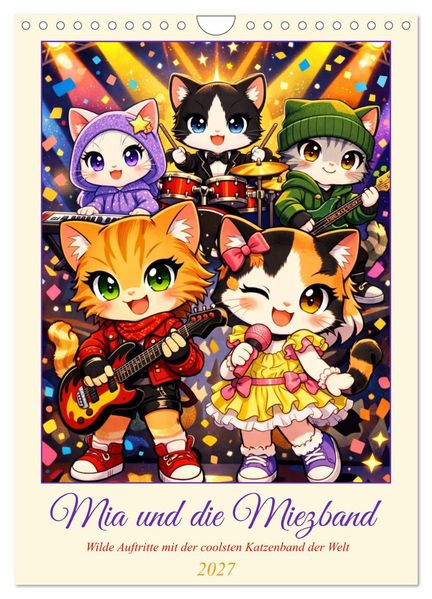 Mia und die Miezband (Wandkalender 2027 DIN A4 hoch) CALVENDO Monatskalender