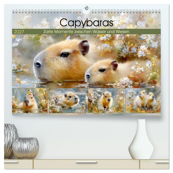 Capybaras. Zarte Momente zwischen Wasser und Wiesen (hochwertiger Premium Wandkalender 2027 DIN A2 quer) Kunstdruck in Hochglanz