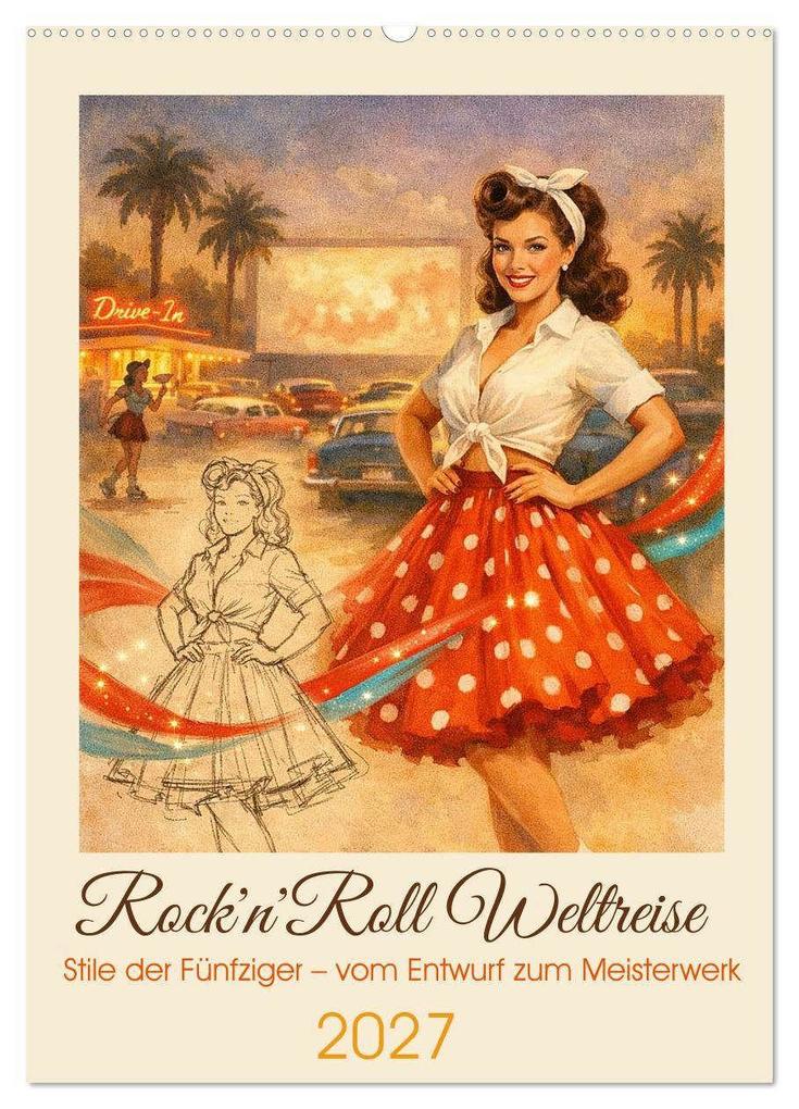 Rock'n'Roll Weltreise (Wandkalender 2027 DIN A2 hoch) CALVENDO Monatskalender