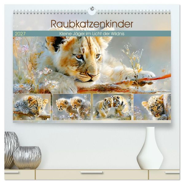 Raubkatzenkinder. Kleine Jäger im Licht der Wildnis (hochwertiger Premium Wandkalender 2027 DIN A2 quer) Kunstdruck in Hochglanz