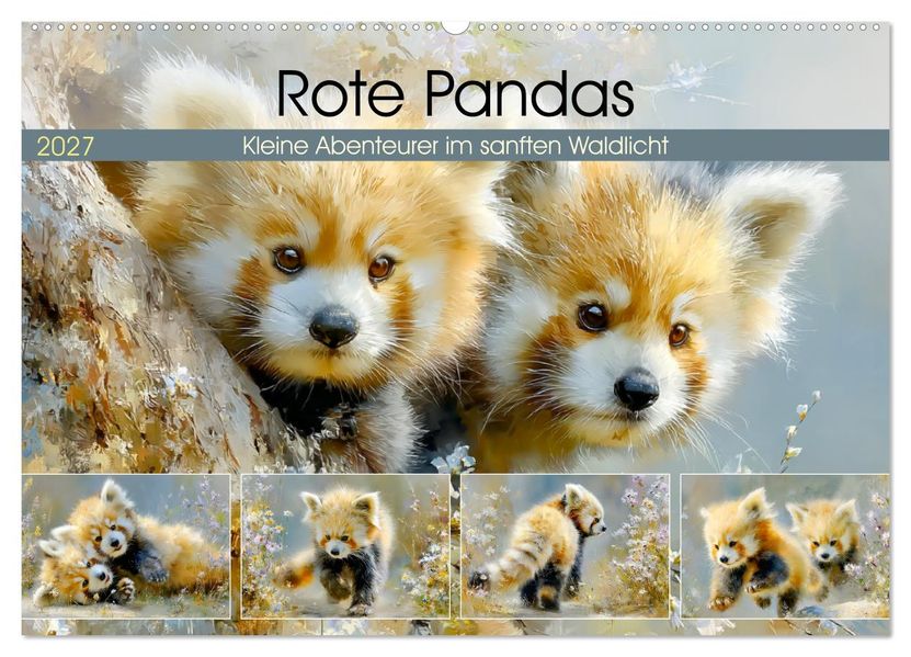 Rote Pandas. Kleine Abenteurer im sanften Waldlicht (Wandkalender 2027 DIN A2 quer) CALVENDO Monatskalender