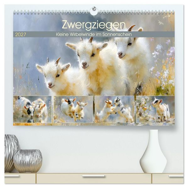 Zwergziegen. Kleine Wirbelwinde im Sonnenschein (hochwertiger Premium Wandkalender 2027 DIN A2 quer) Kunstdruck in Hochglanz