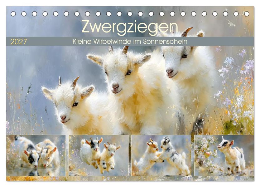 Zwergziegen. Kleine Wirbelwinde im Sonnenschein (Tischkalender 2027 DIN A5 quer) CALVENDO Monatskalender