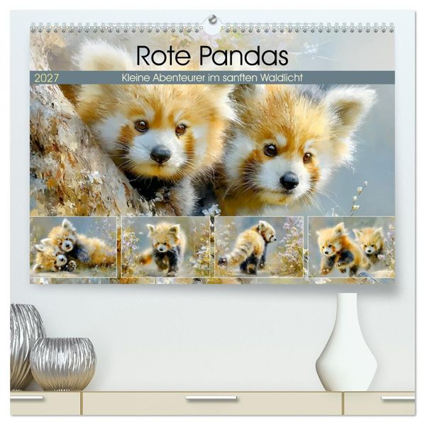 Rote Pandas. Kleine Abenteurer im sanften Waldlicht (hochwertiger Premium Wandkalender 2027 DIN A2 quer) Kunstdruck in Hochglanz