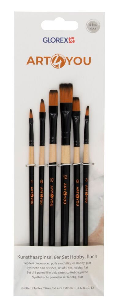 Synthetic Hobbypinsel 6er Set Flach Gr. 1 3 6 8 10 12