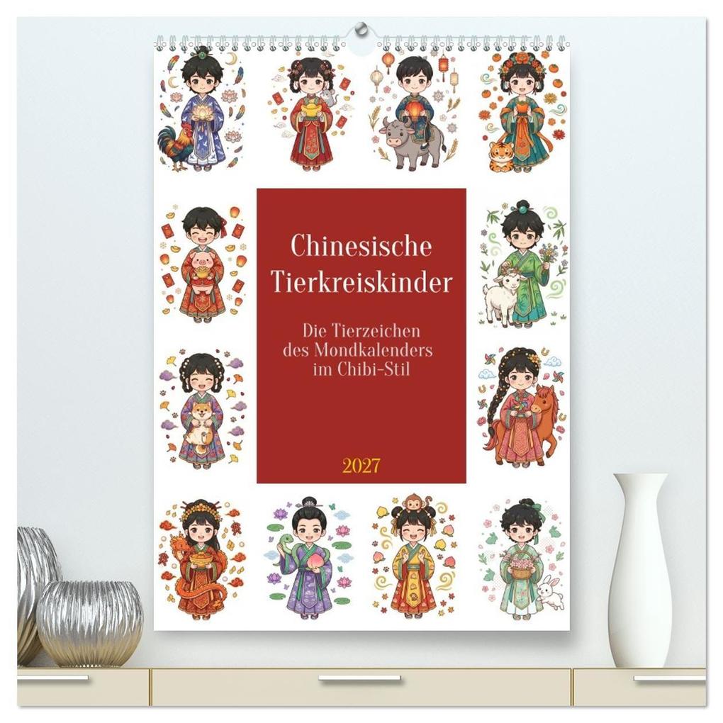 Chinesische Tierkreiskinder (hochwertiger Premium Wandkalender 2027 DIN A2 hoch) Kunstdruck in Hochglanz