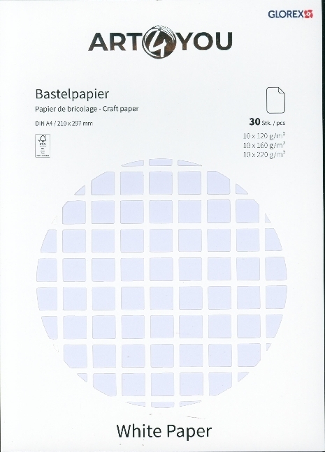 Bastelpapier-Block DinA4 FSC Weiss 30 Blatt 120+160+220g/m²