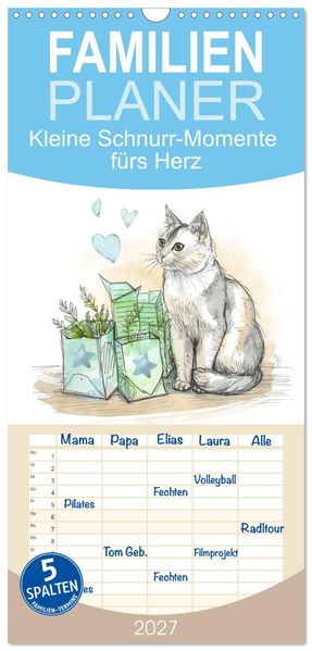 Familienplaner 2027 - Kleine Schnurr-Momente fürs Herz mit 5 Spalten (Wandkalender 21 x 45 cm) CALVENDO