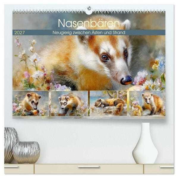 Nasenbären. Neugierig zwischen Ästen und Strand (hochwertiger Premium Wandkalender 2027 DIN A2 quer) Kunstdruck in Hochglanz
