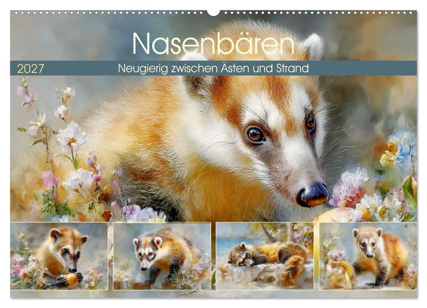 Nasenbären. Neugierig zwischen Ästen und Strand (Wandkalender 2027 DIN A2 quer) CALVENDO Monatskalender