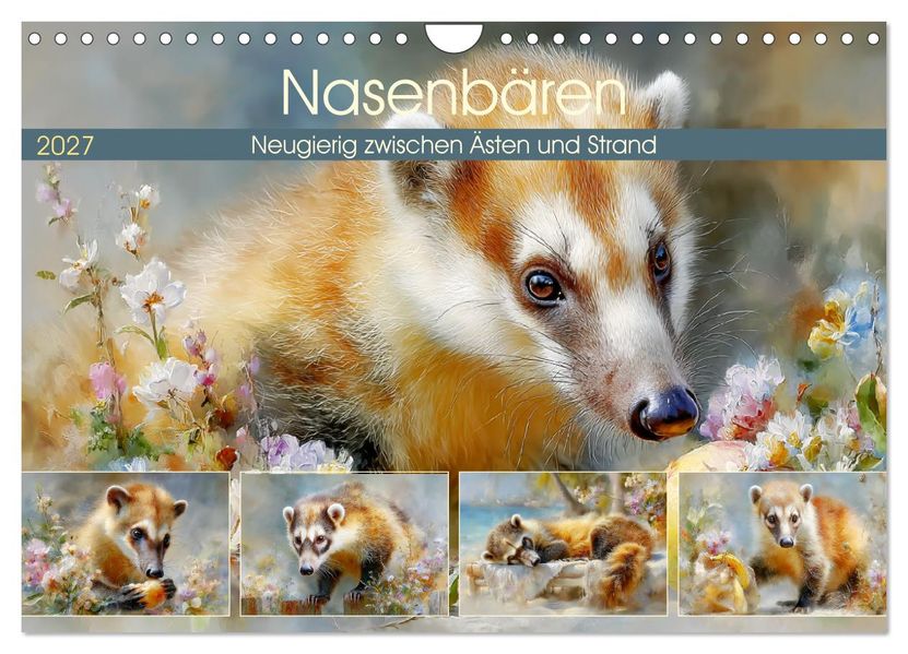 Nasenbären. Neugierig zwischen Ästen und Strand (Wandkalender 2027 DIN A4 quer) CALVENDO Monatskalender