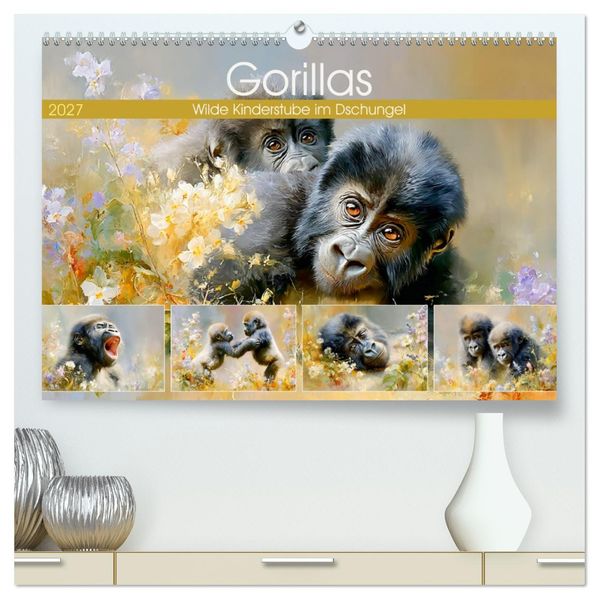 Gorillas. Wilde Kinderstube im Dschungel (hochwertiger Premium Wandkalender 2027 DIN A2 quer) Kunstdruck in Hochglanz