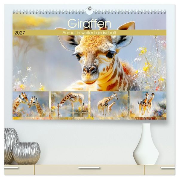 Giraffen. Anmut in weiter Landschaft (hochwertiger Premium Wandkalender 2027 DIN A2 quer) Kunstdruck in Hochglanz