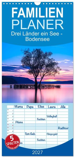 Familienplaner 2027 - Drei Länder ein See - Bodensee mit 5 Spalten (Wandkalender 21 x 45 cm) CALVENDO