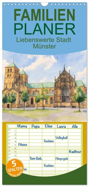 Familienplaner 2027 - Liebenswerte Stadt Münster mit 5 Spalten (Wandkalender 21 x 45 cm) CALVENDO