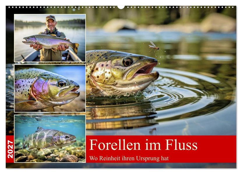 Forellen im Fluss (Wandkalender 2027 DIN A2 quer) CALVENDO Monatskalender