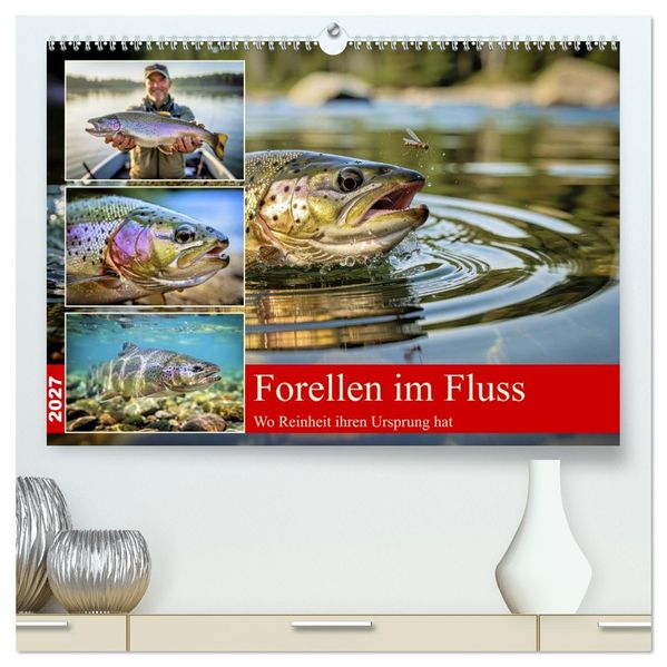 Forellen im Fluss (hochwertiger Premium Wandkalender 2027 DIN A2 quer) Kunstdruck in Hochglanz