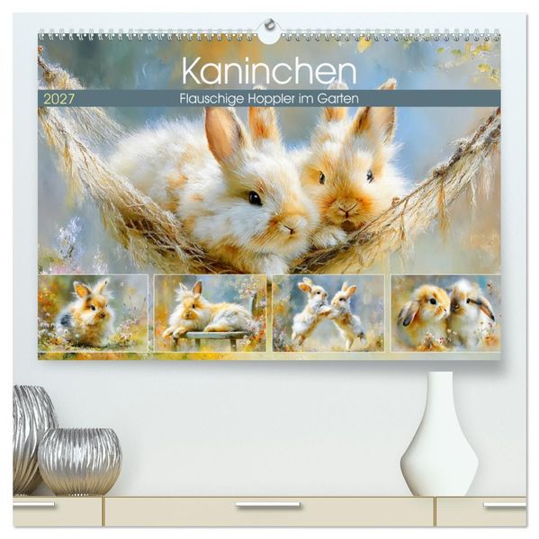 Kaninchen. Flauschige Hoppler im Garten (hochwertiger Premium Wandkalender 2027 DIN A2 quer) Kunstdruck in Hochglanz