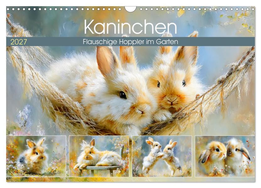 Kaninchen. Flauschige Hoppler im Garten (Wandkalender 2027 DIN A3 quer) CALVENDO Monatskalender